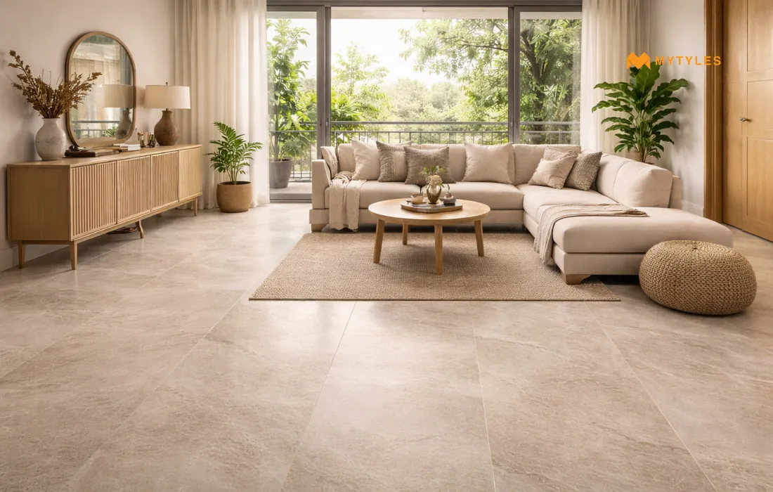 Beige Matt Tile in Living Room
